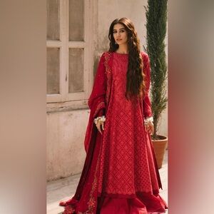 Zara shahjahan pakistani salwar kameez red 3 piece dress
